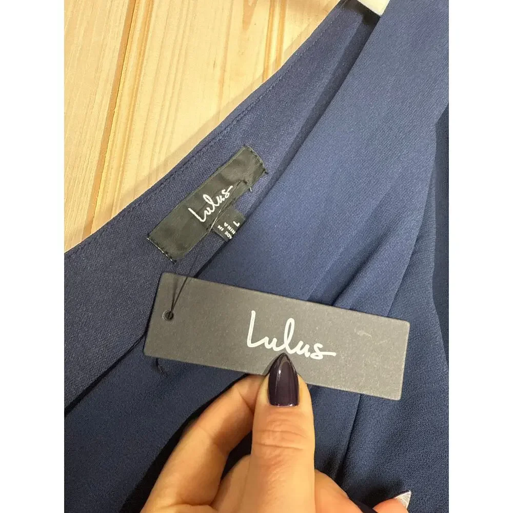 NWT Lulus Convincing Grace Navy Blue Flutter Sleeve Wrap Maxi Dress Wedding L